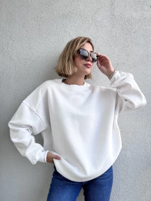 BEYAZ Oversize Şardonlu Sweat