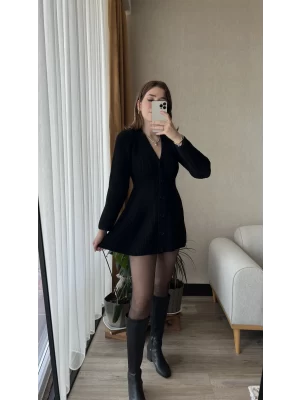 Hot Mini Siyah Triko Elbise
