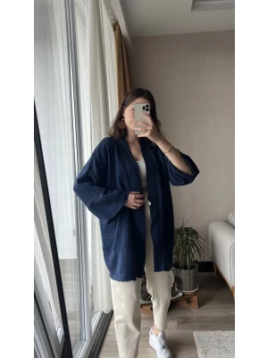 Lacivert Müslin Kumaş Kimono