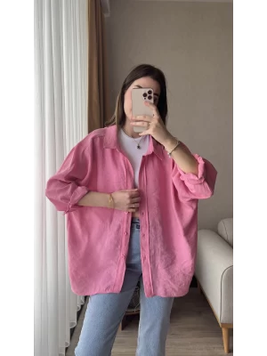 Oversize Pembe Tensel Gömlek