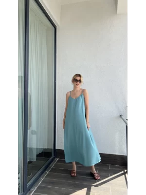 TENSEL Oversize Mint Askılı Elbise