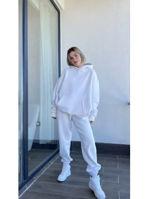 UCL Oversize Sweat Takım Kırçıllı Beyaz