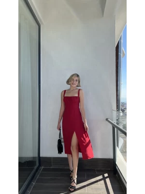 Venesy Midi Kırmızı Drape Elbise