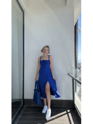 Venesy Midi Lacivert Drape Elbise