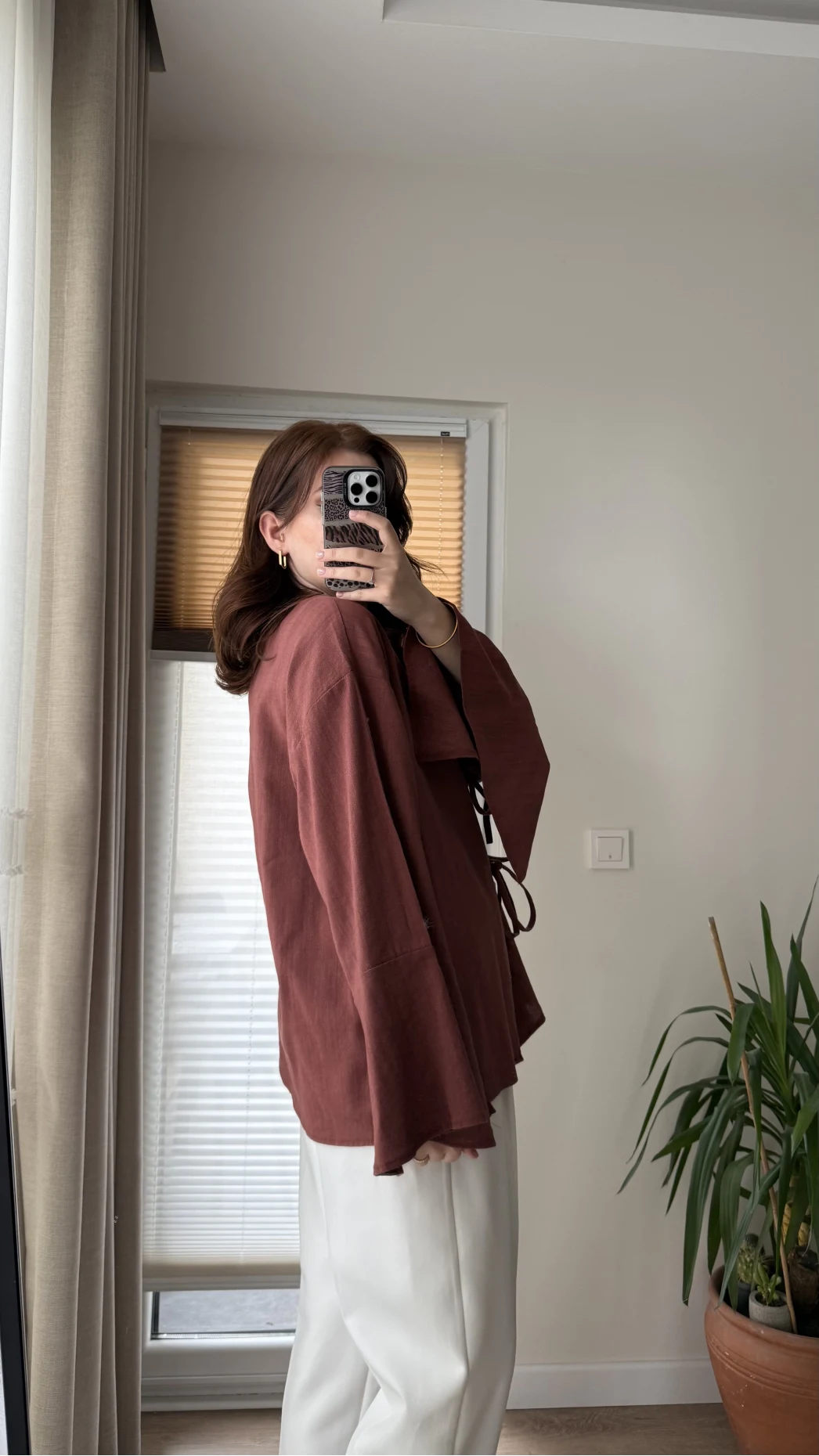 %100 Pamuk Ham Keten Kumaş Kimono Kiremit