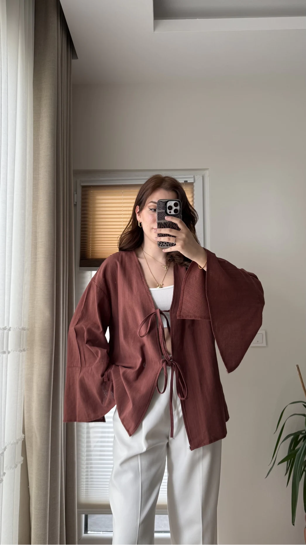 %100 Pamuk Ham Keten Kumaş Kimono Kiremit