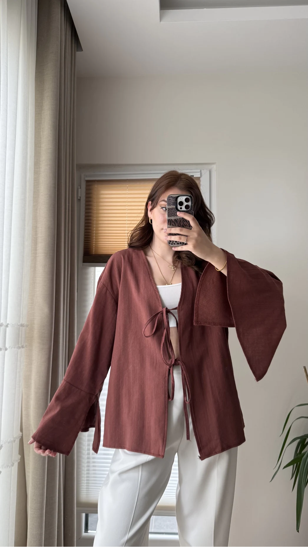 %100 Pamuk Ham Keten Kumaş Kimono Kiremit