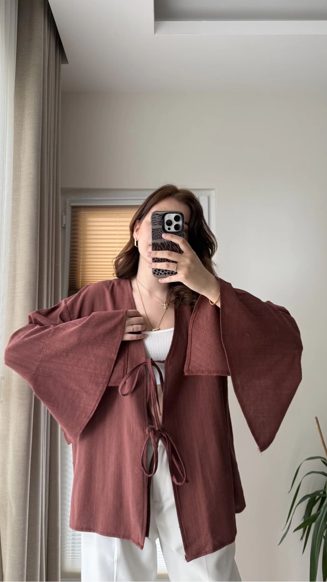 %100 Pamuk Ham Keten Kumaş Kimono Kiremit