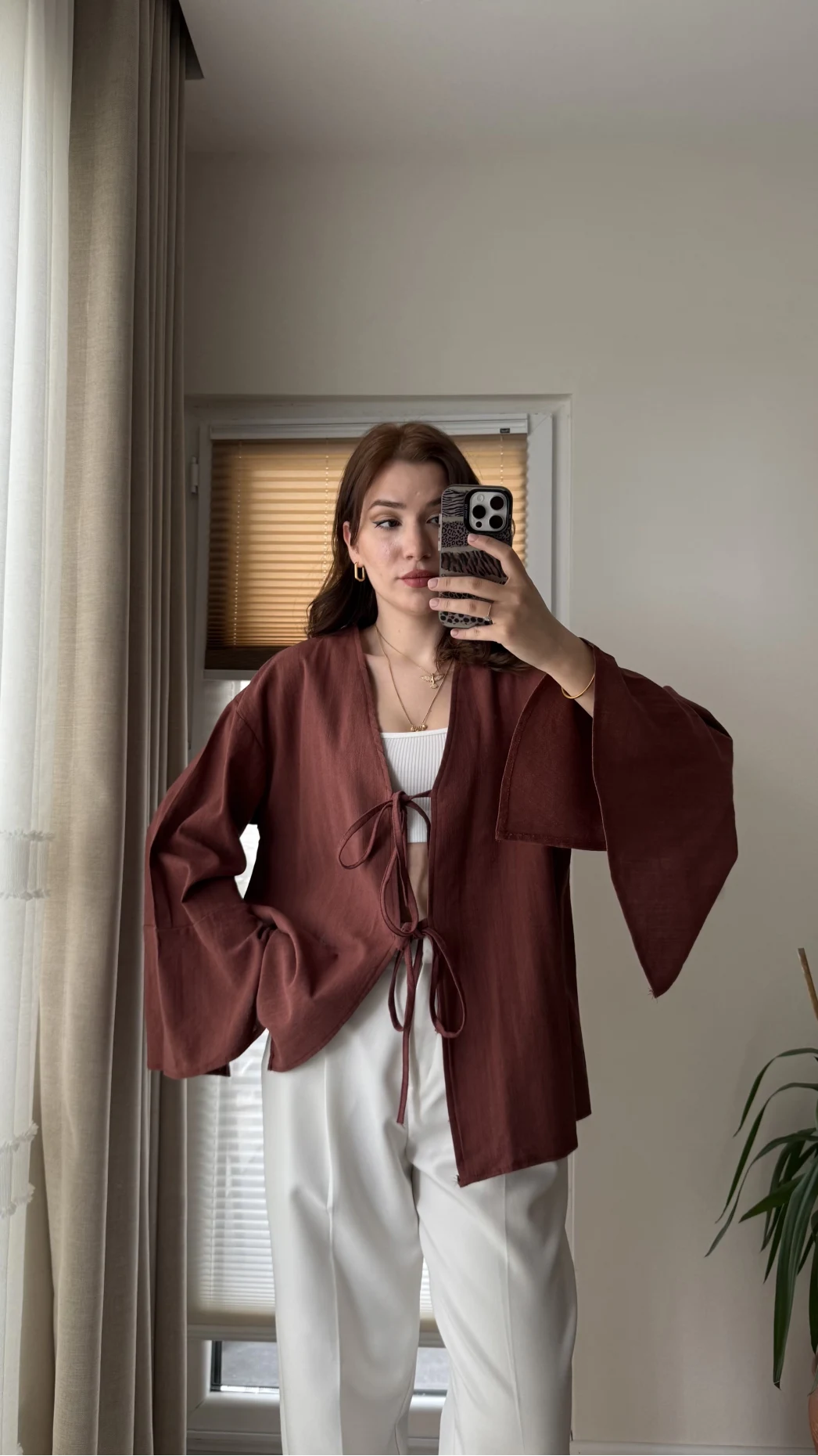 %100 Pamuk Ham Keten Kumaş Kimono Kiremit