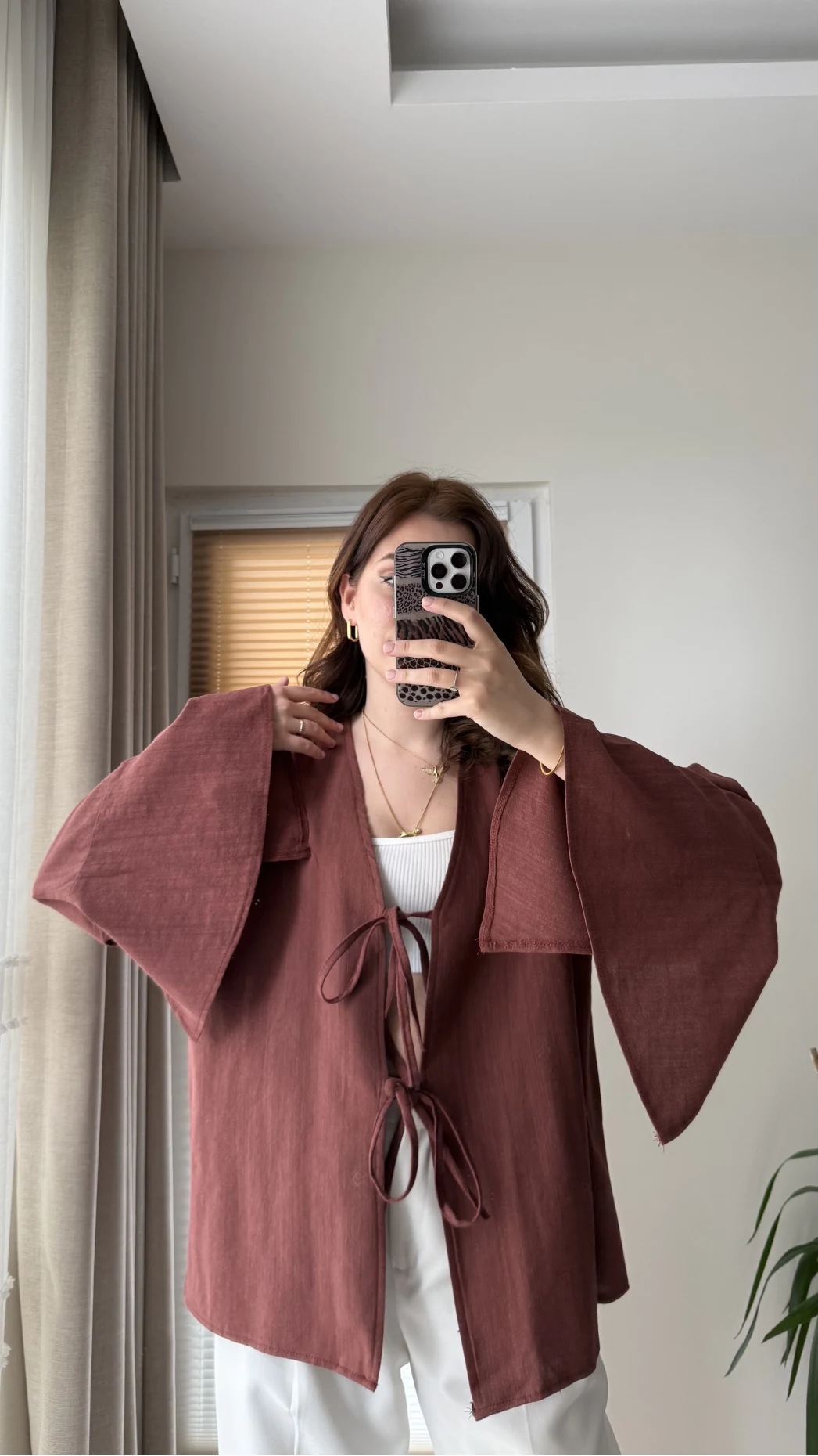 %100 Pamuk Ham Keten Kumaş Kimono Kiremit