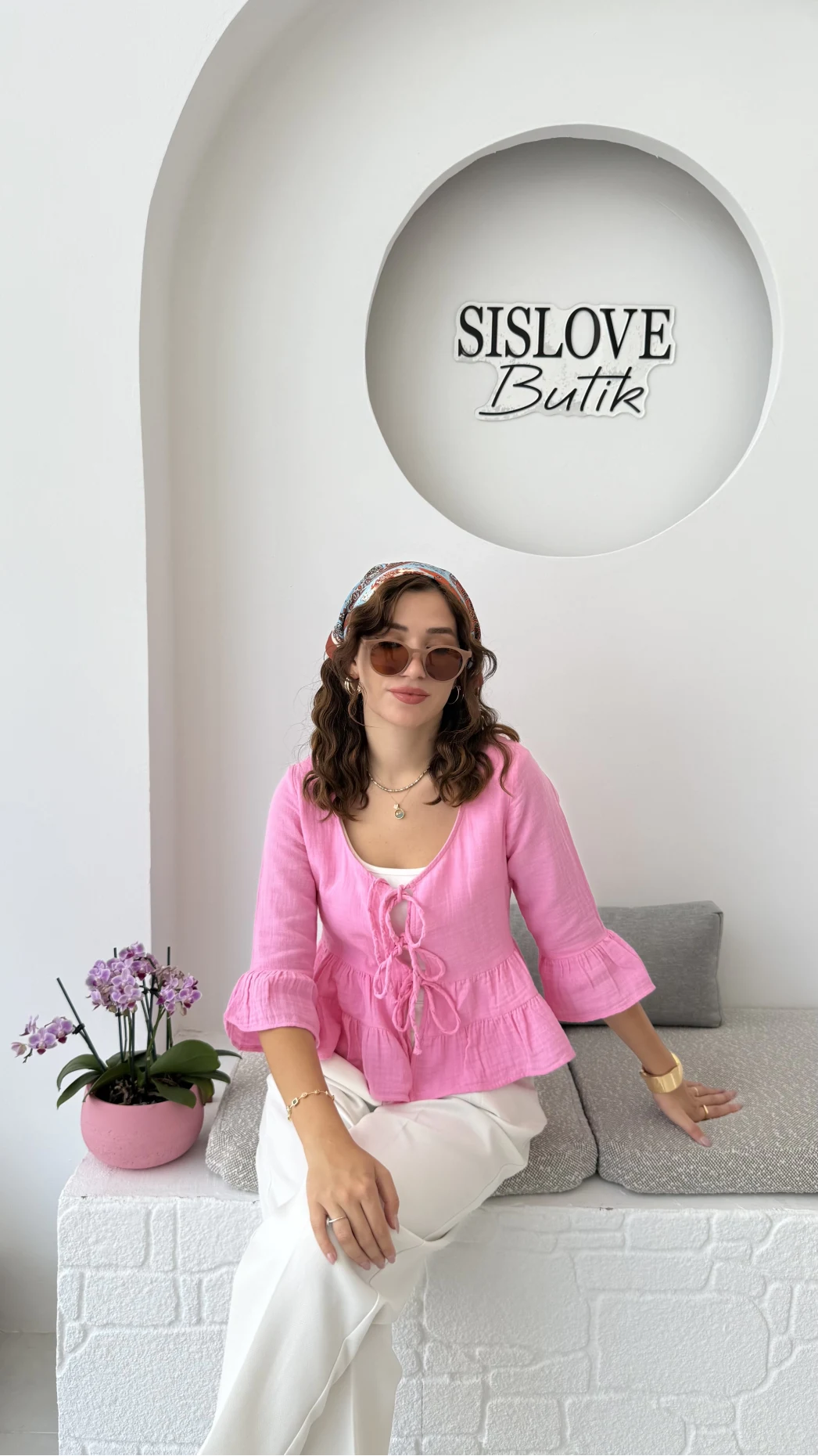 1013 - Seren Katlı Bağlamalı Bluz - Şeker Pembesi