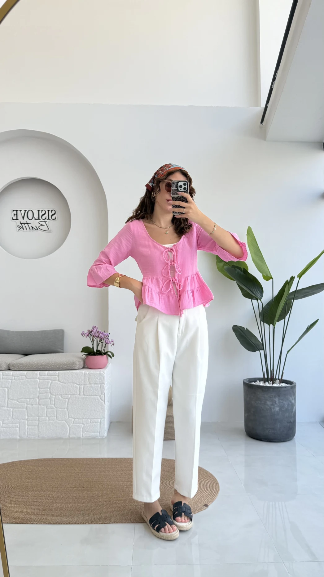 1013 - Seren Katlı Bağlamalı Bluz - Şeker Pembesi