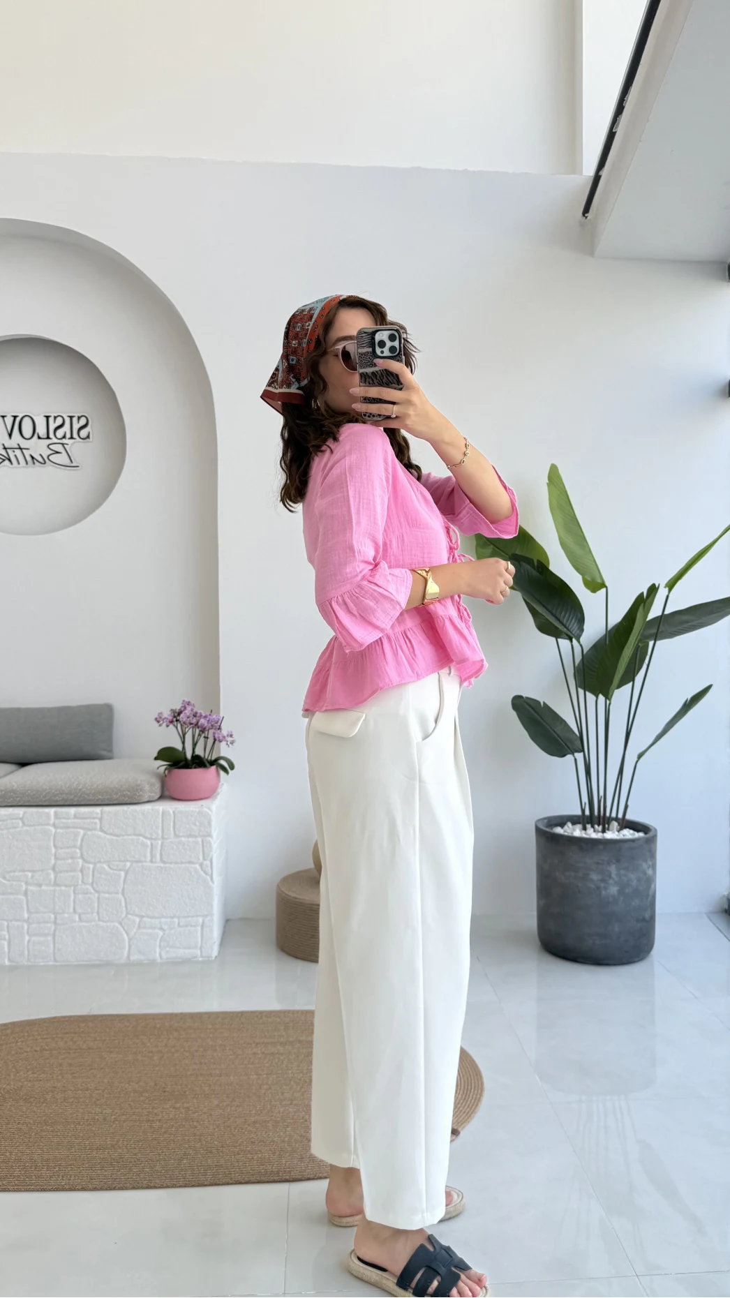 1013 - Seren Katlı Bağlamalı Bluz - Şeker Pembesi