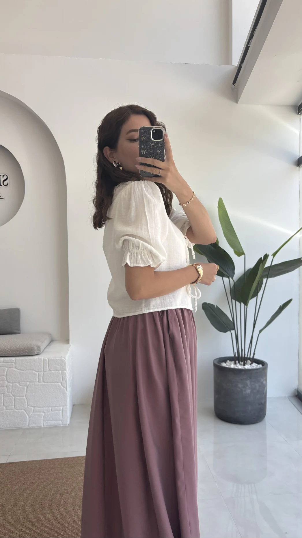 1017 - Arin Kolu Lastik Detay Bluz - Kırık Beyaz