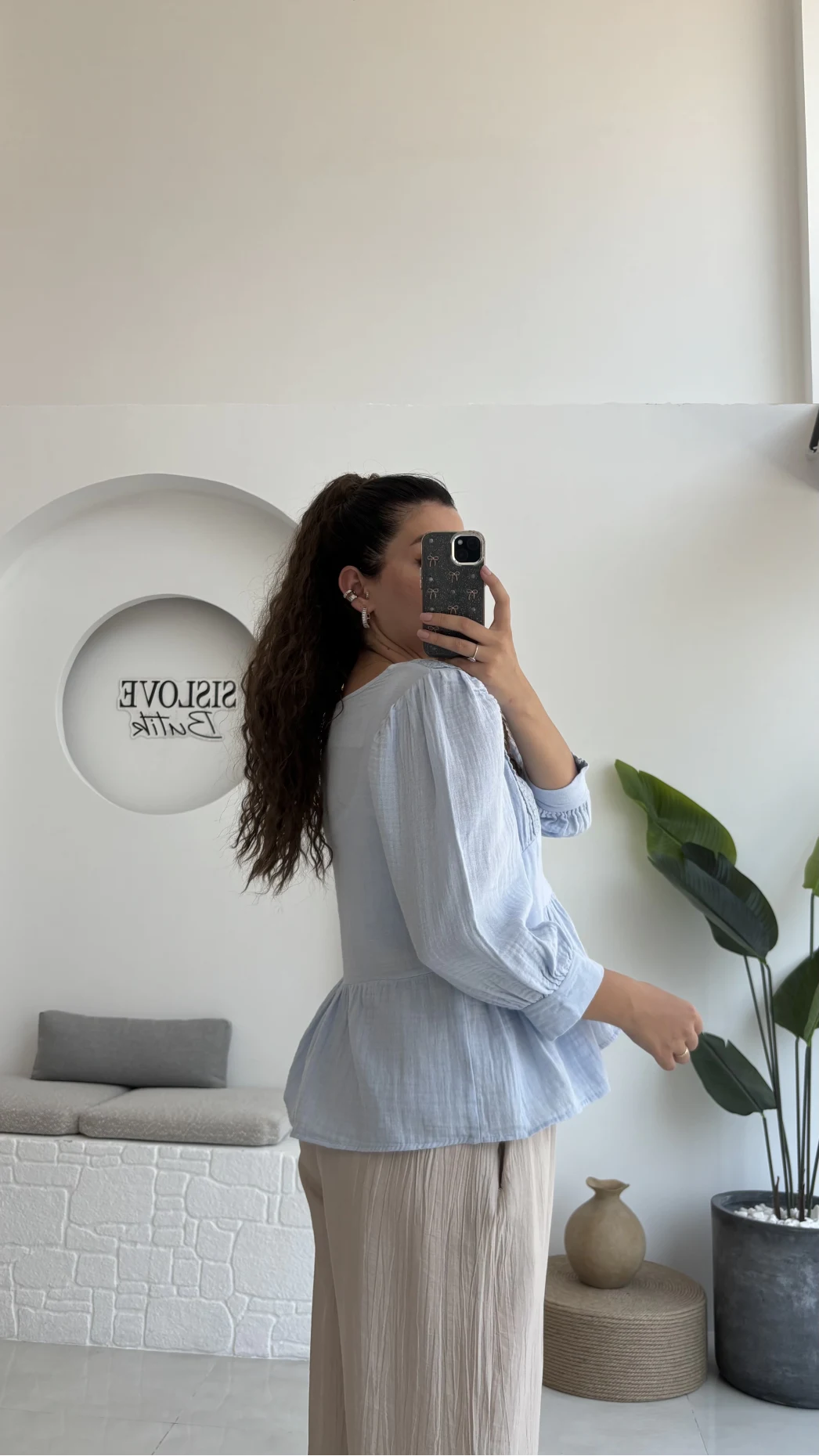 1034 - Freesia Dantel Detay Müslin Bluz - Bebe Mavisi