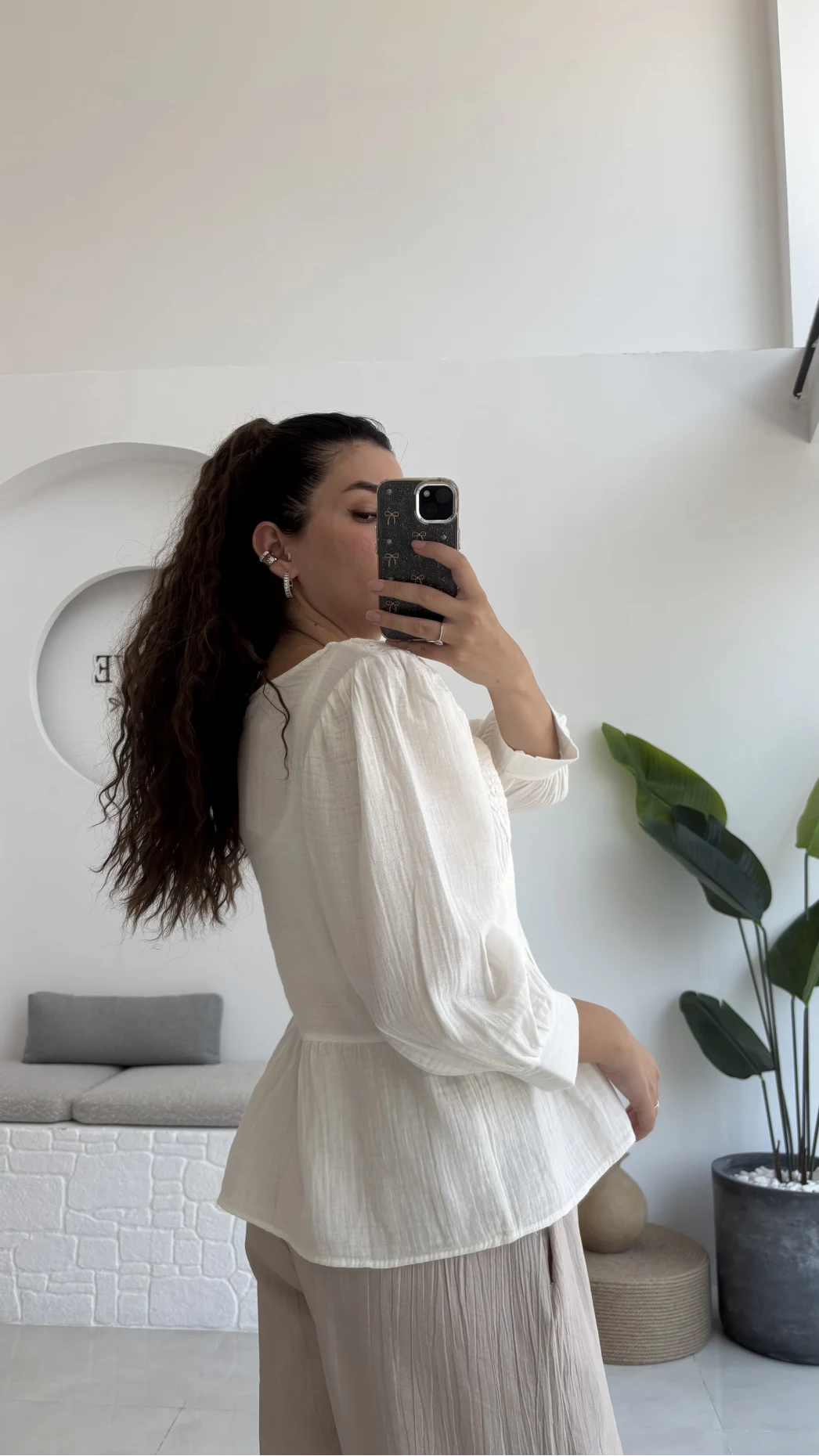 1034 - Freesia Dantel Detay Müslin Bluz - Kırık Beyaz