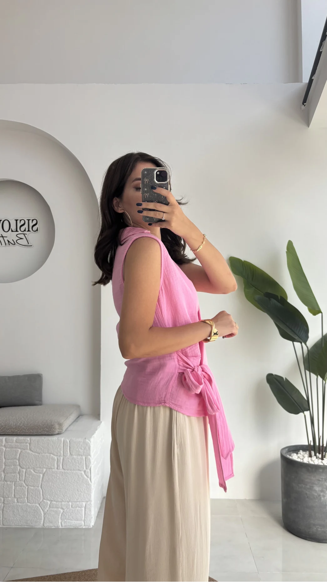 1036 - Rarity Polo Yaka Sıfır Kol Müslin Bluz - Şeker Pembesi