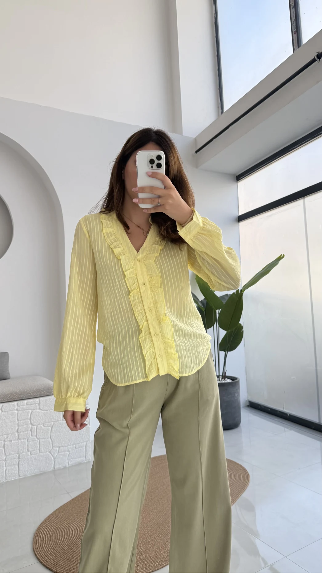 2118 - Aisha Uzun Kollu Fırfır Detay Gömlek - Sarı