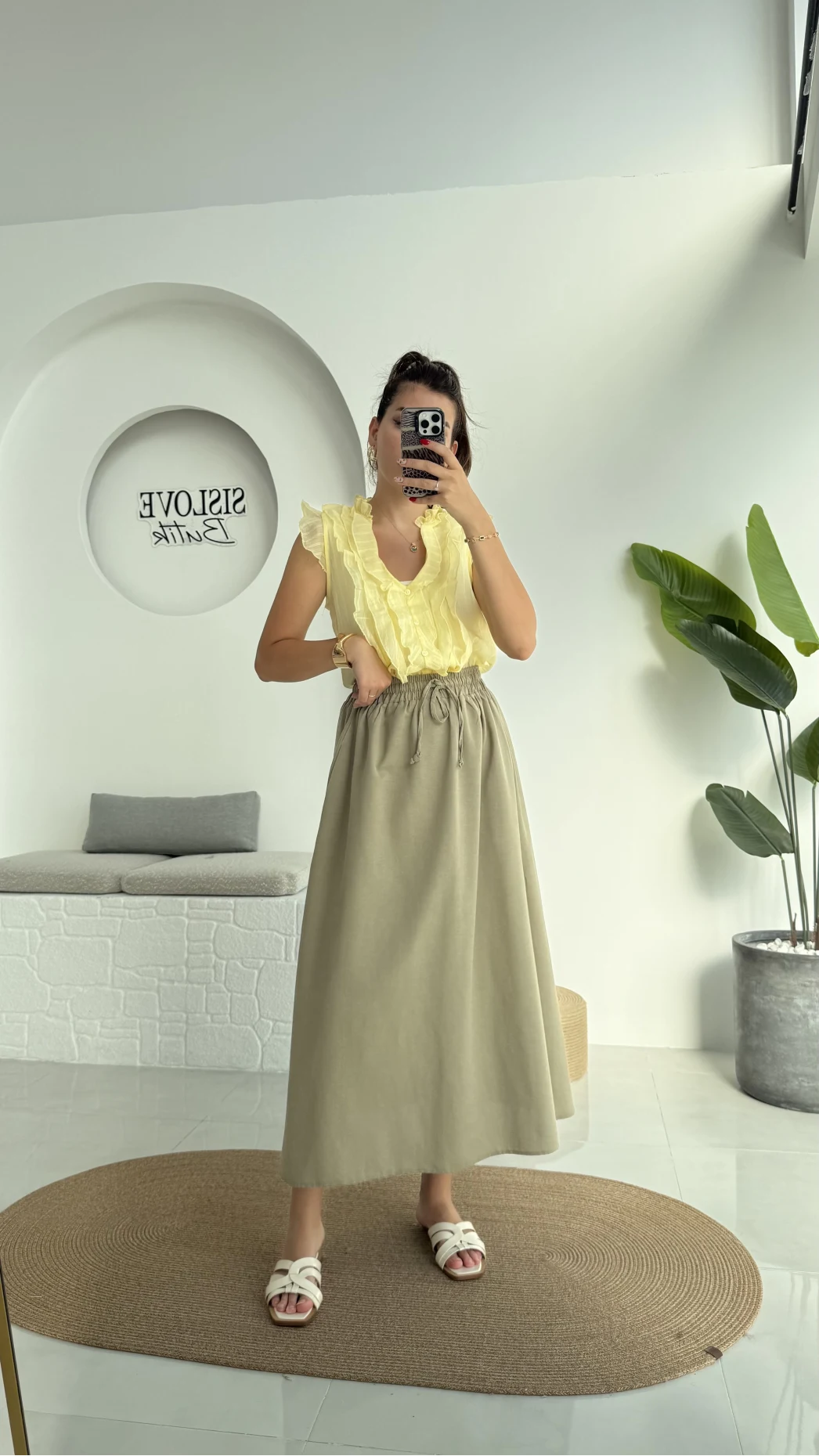 2119 - Julie Sıfır Kol Fırfırlı Gömlek - Sarı