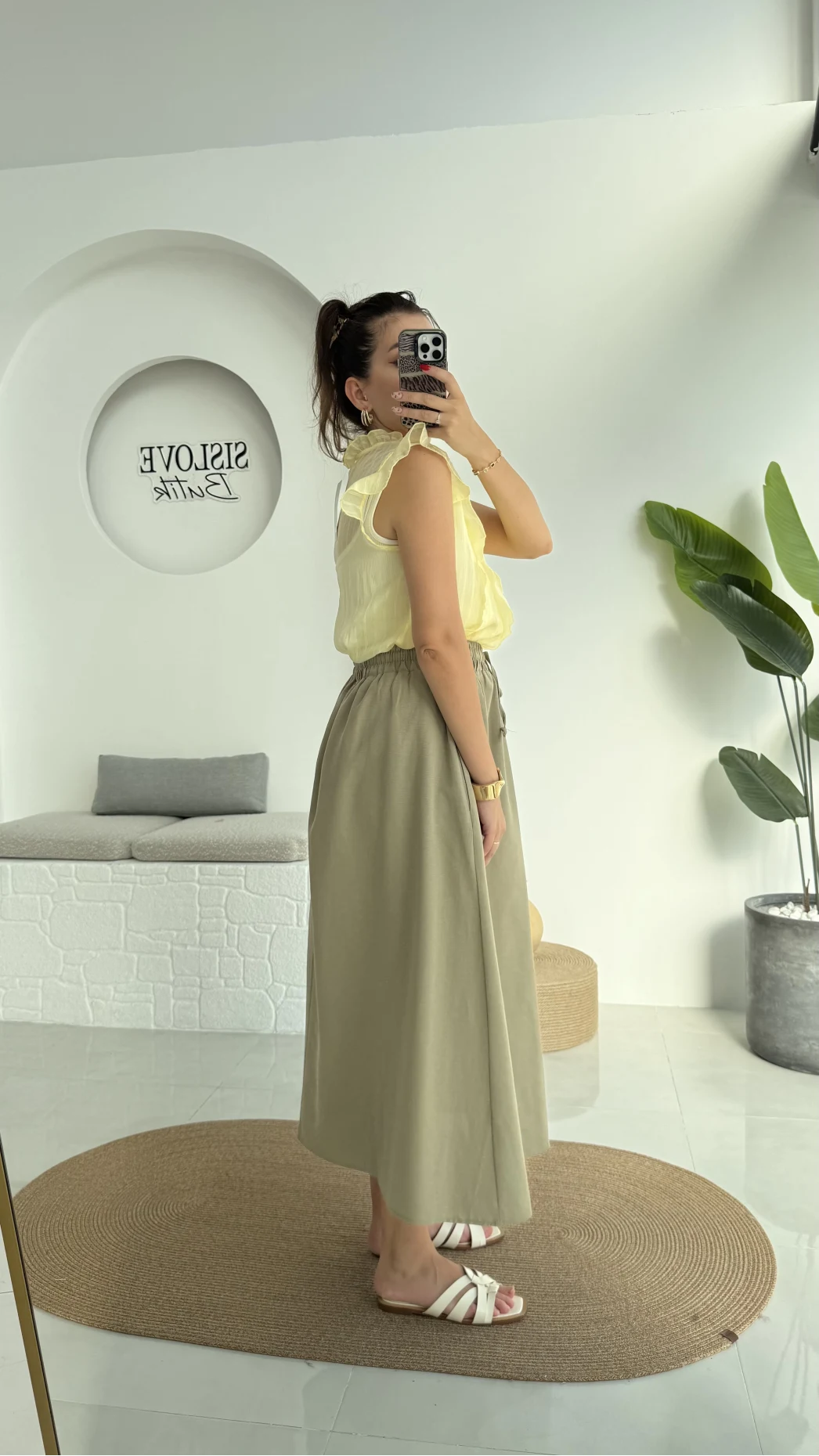 2119 - Julie Sıfır Kol Fırfırlı Gömlek - Sarı