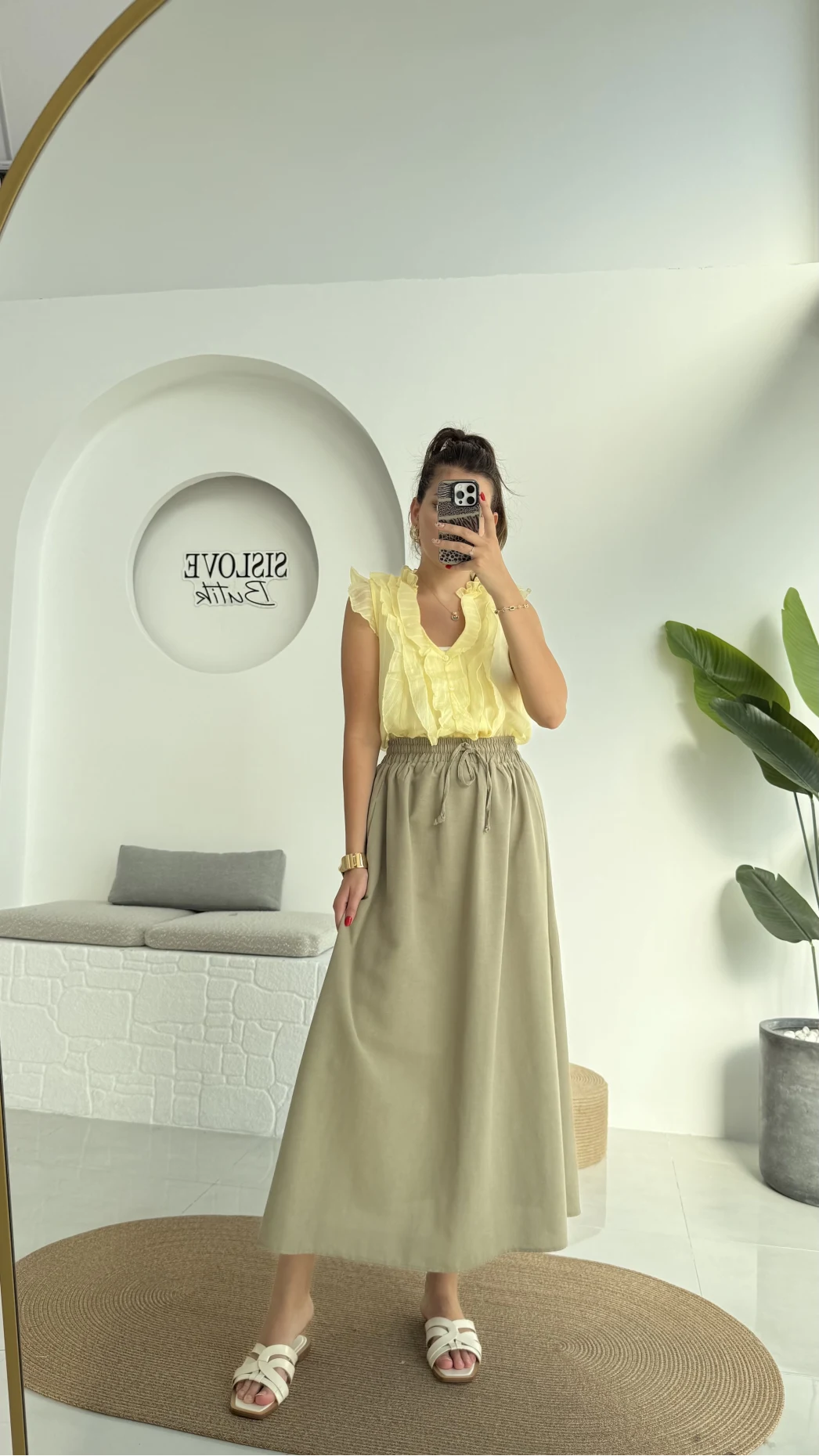 2119 - Julie Sıfır Kol Fırfırlı Gömlek - Sarı