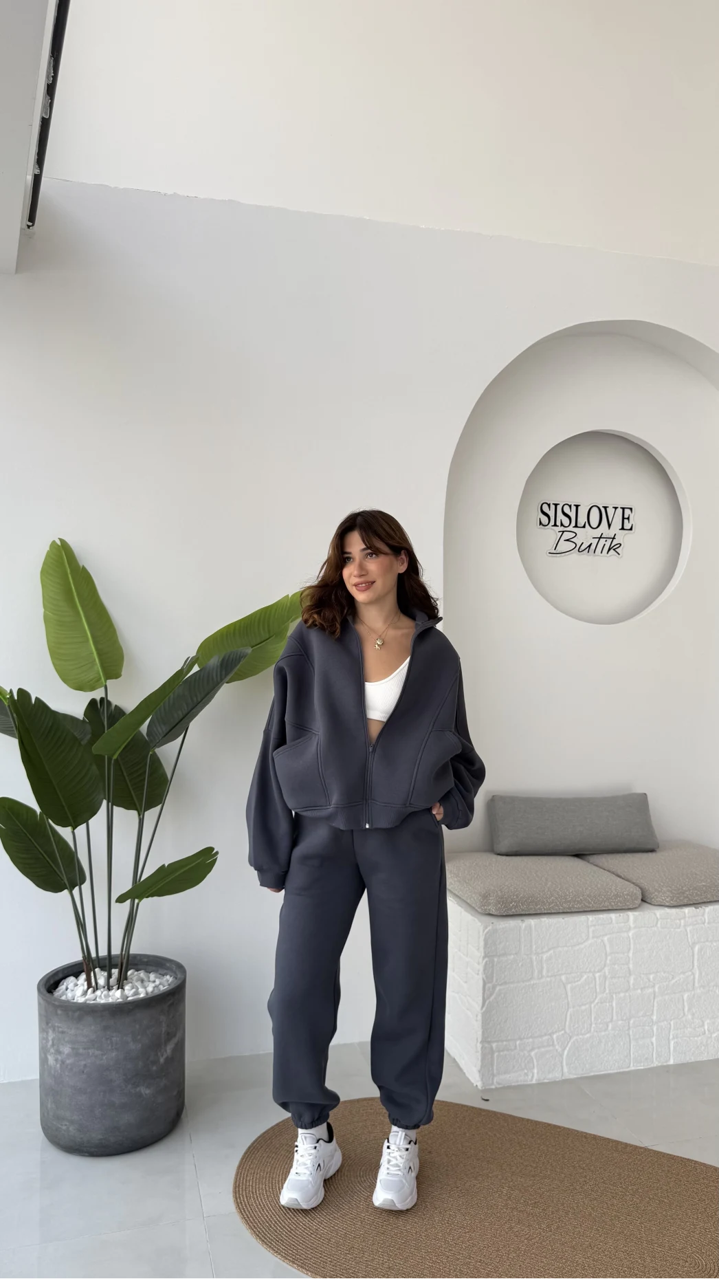 3 İplik Şardonlu Parçalı Eşofman Takımı - Koyu Antrasit - Kod: 4537