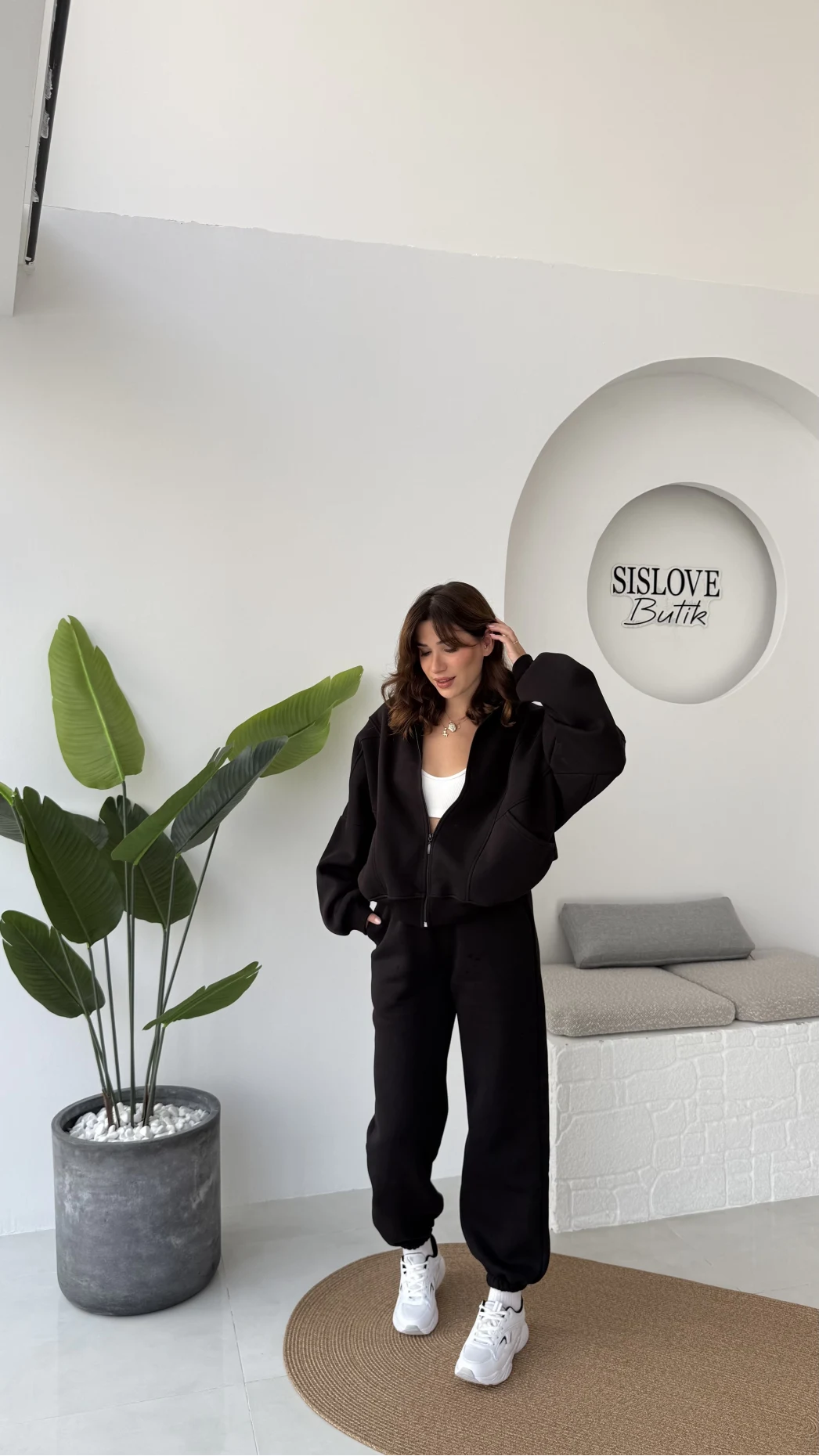 3 İplik Şardonlu Parçalı Eşofman Takımı - Siyah - Kod: 4537