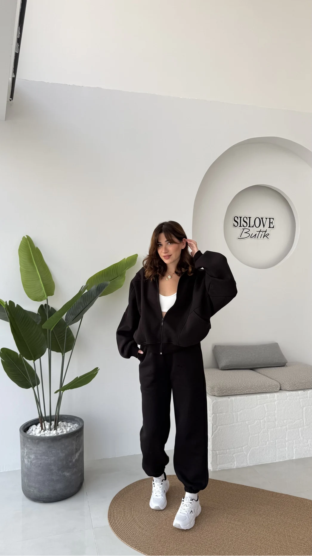 3 İplik Şardonlu Parçalı Eşofman Takımı - Siyah - Kod: 4537