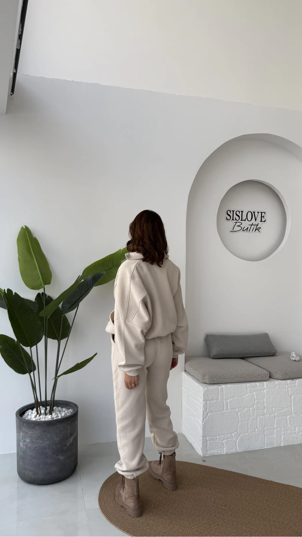 3 İplik Şardonlu Parçalı Eşofman Takımı - Taş - Kod: 4537