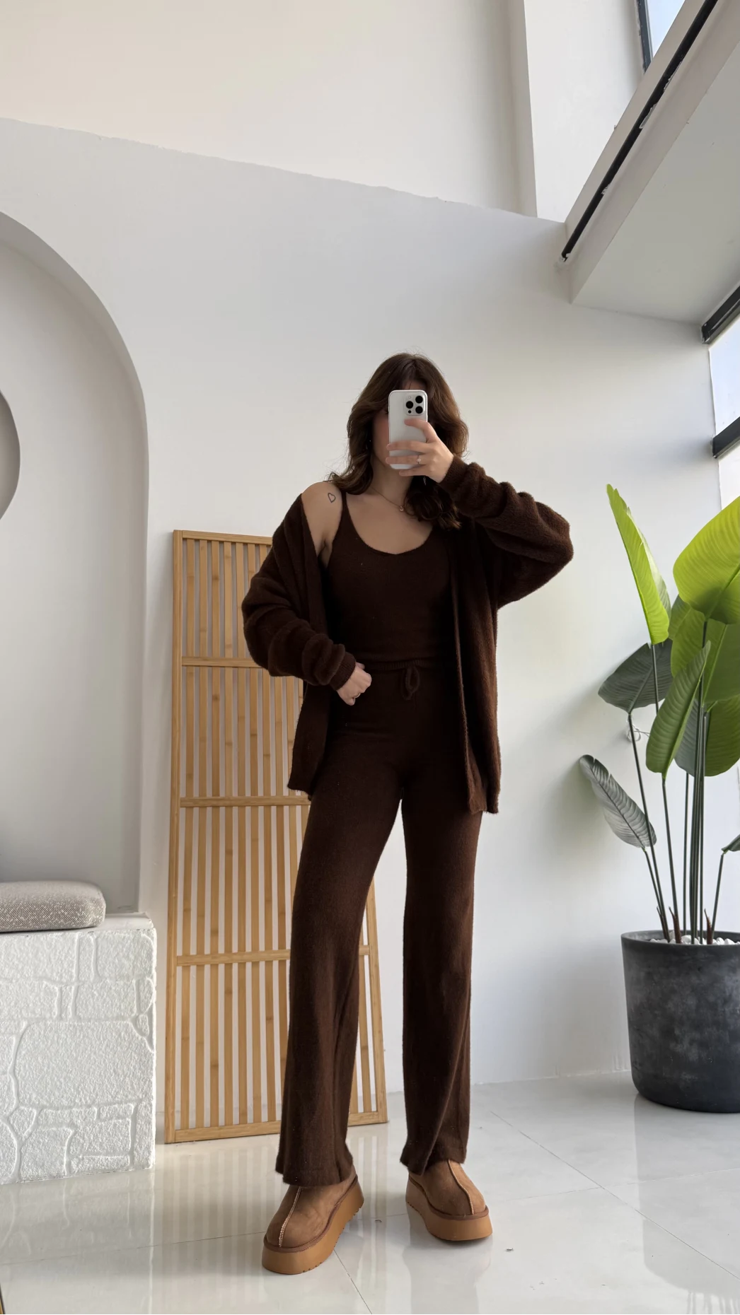 3 Parça Yumoş Takım - Kahverengi