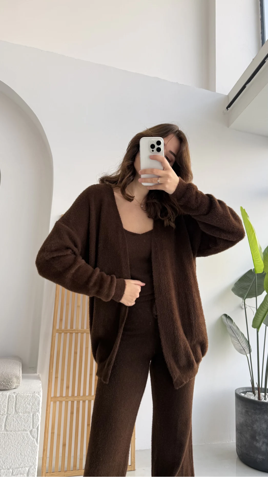 3 Parça Yumoş Takım - Kahverengi