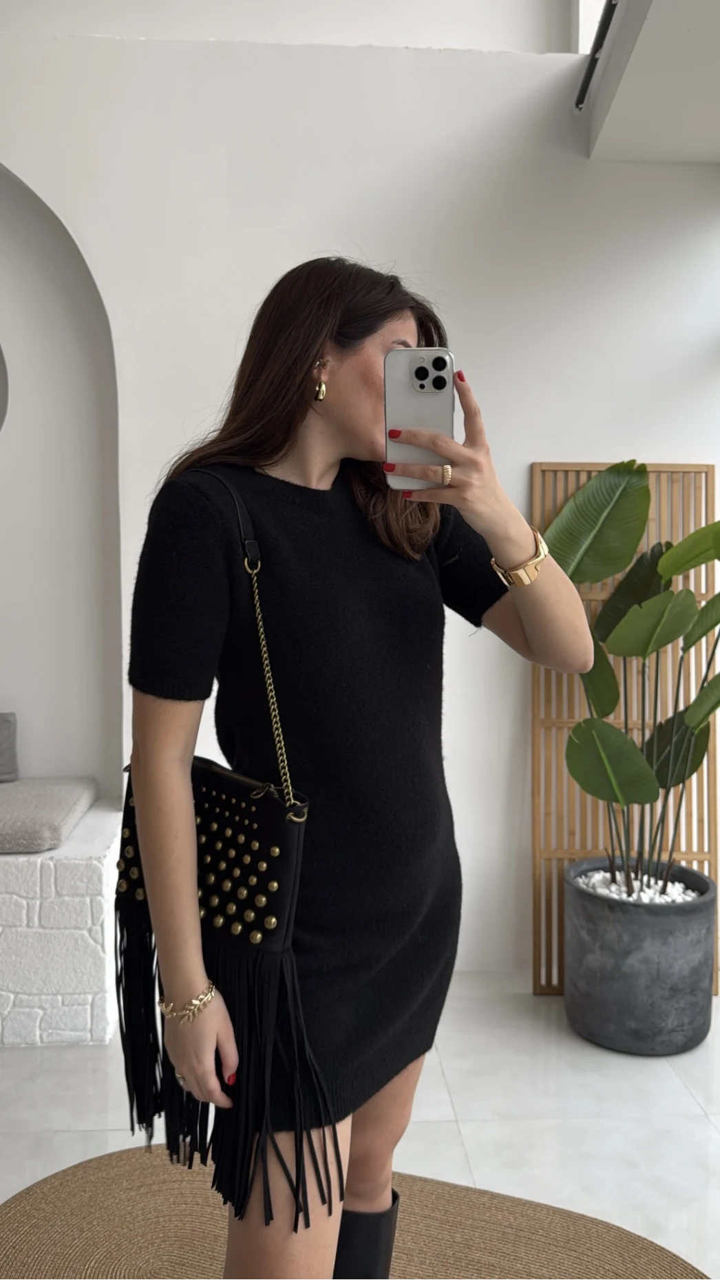 Ingrid Yarım Kol Mini Elbise - Siyah - Kod: 90257