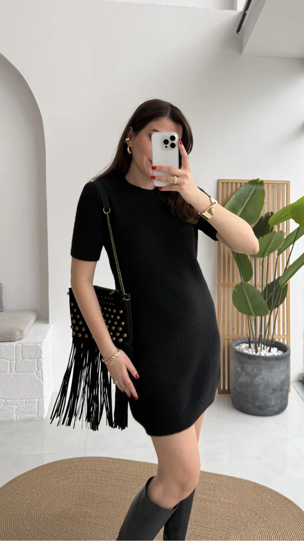 Ingrid Yarım Kol Mini Elbise - Siyah - Kod: 90257