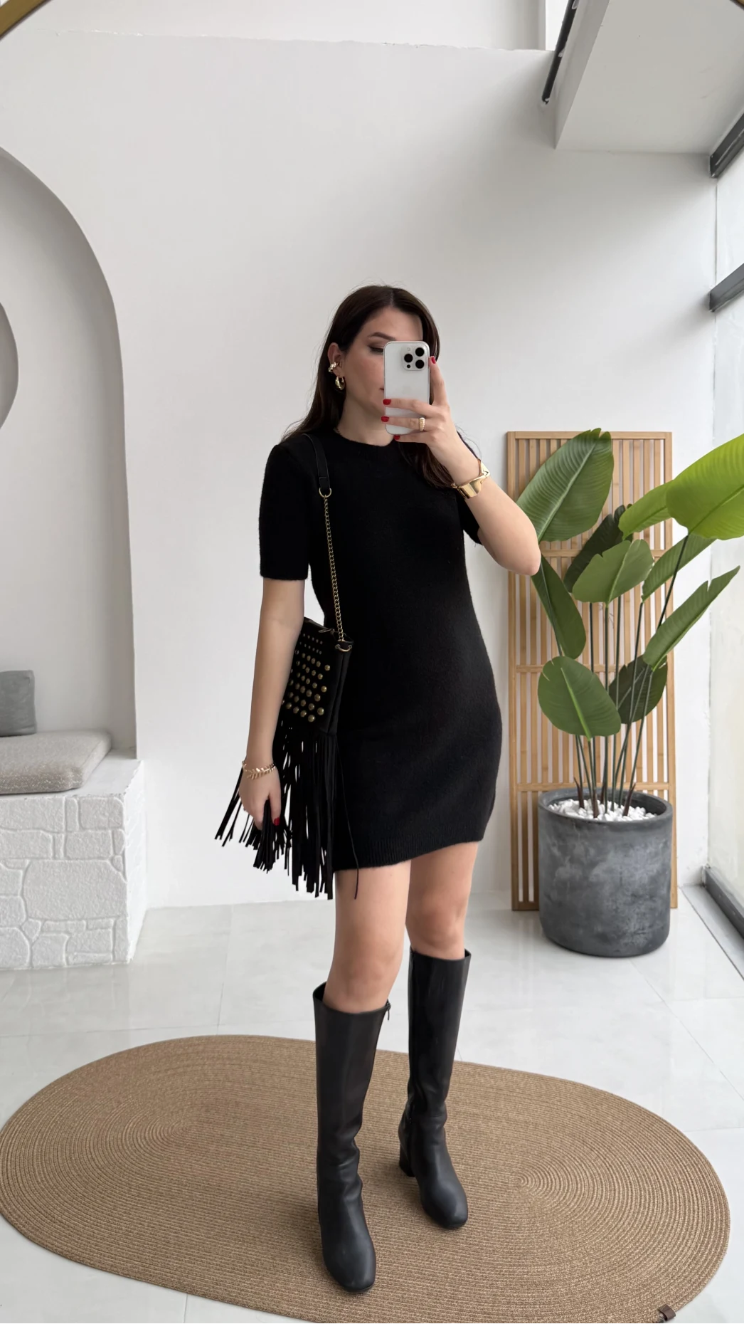 Ingrid Yarım Kol Mini Elbise - Siyah - Kod: 90257