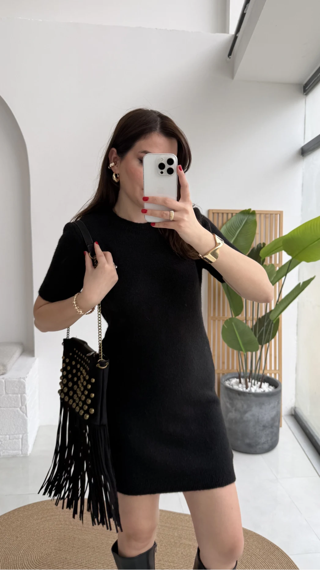 Ingrid Yarım Kol Mini Elbise - Siyah - Kod: 90257