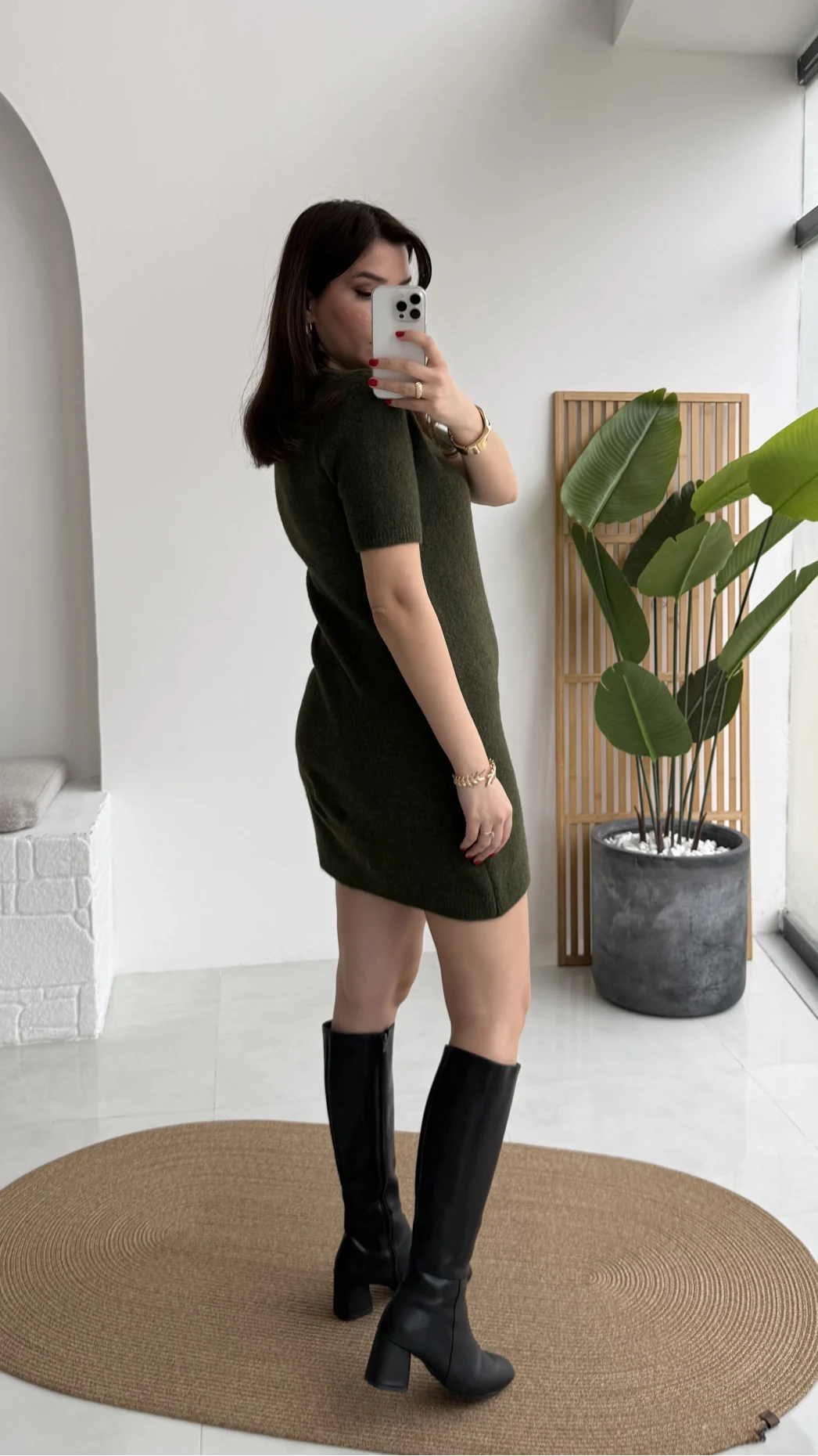 Ingrid Yarım Kol Mini Elbise - Haki - Kod: 90257