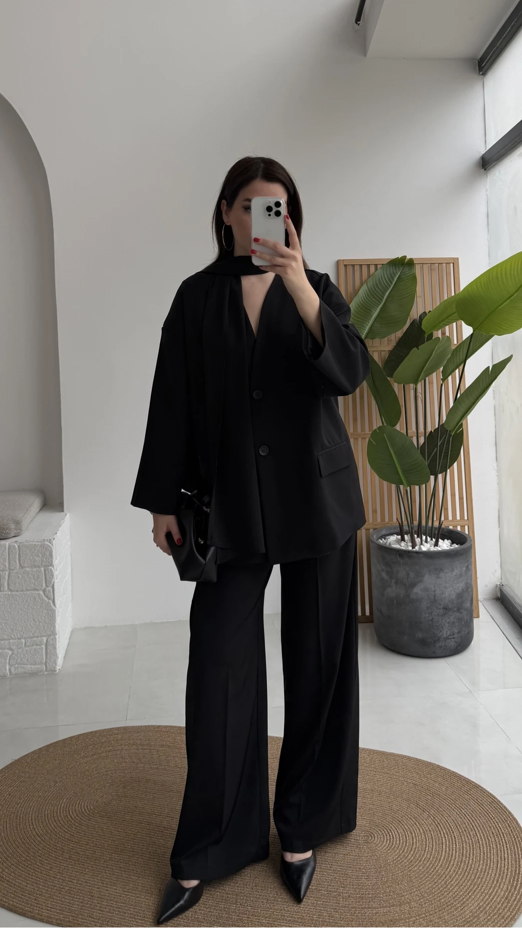 Yuna Fular Detay Bağcıklı Ceket Takım - Siyah - Kod: 6003