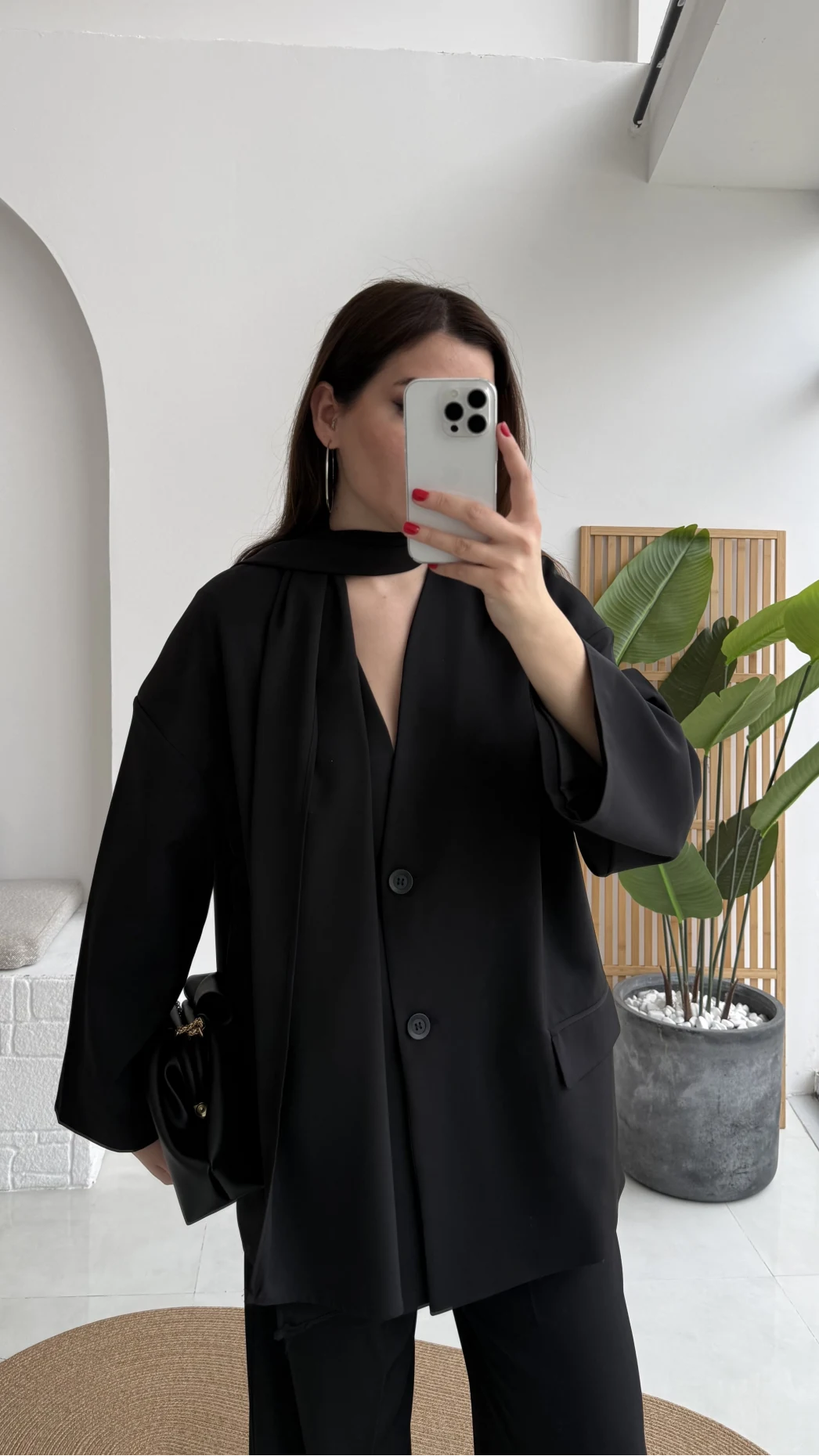 Yuna Fular Detay Bağcıklı Ceket Takım - Siyah - Kod: 6003