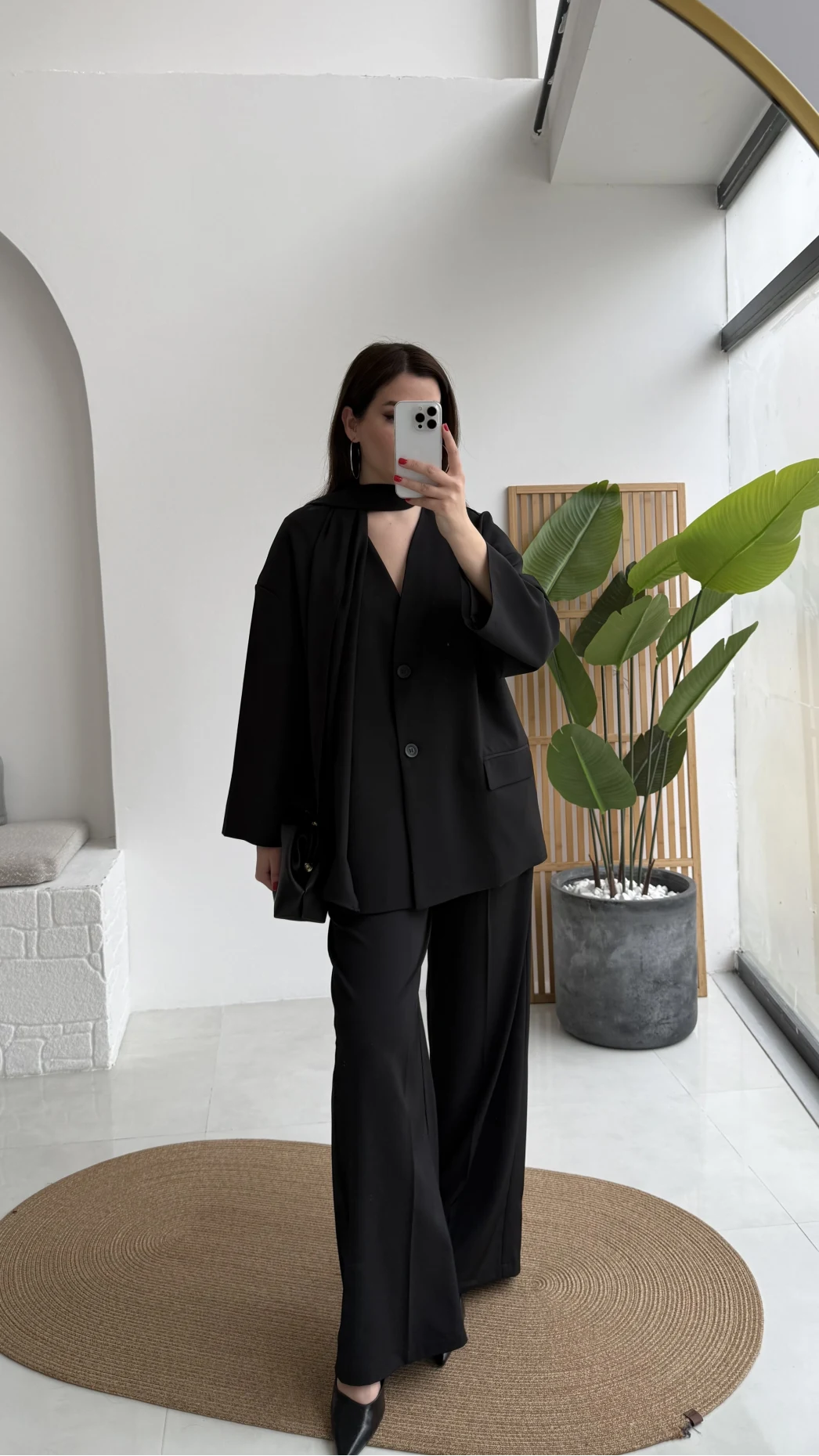 Yuna Fular Detay Bağcıklı Ceket Takım - Siyah - Kod: 6003