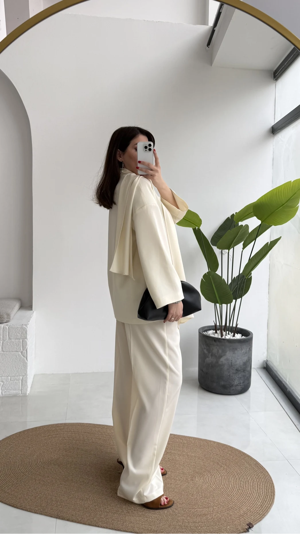 Yuna Fular Detay Bağcıklı Ceket Takım - Ekru - Kod: 6003