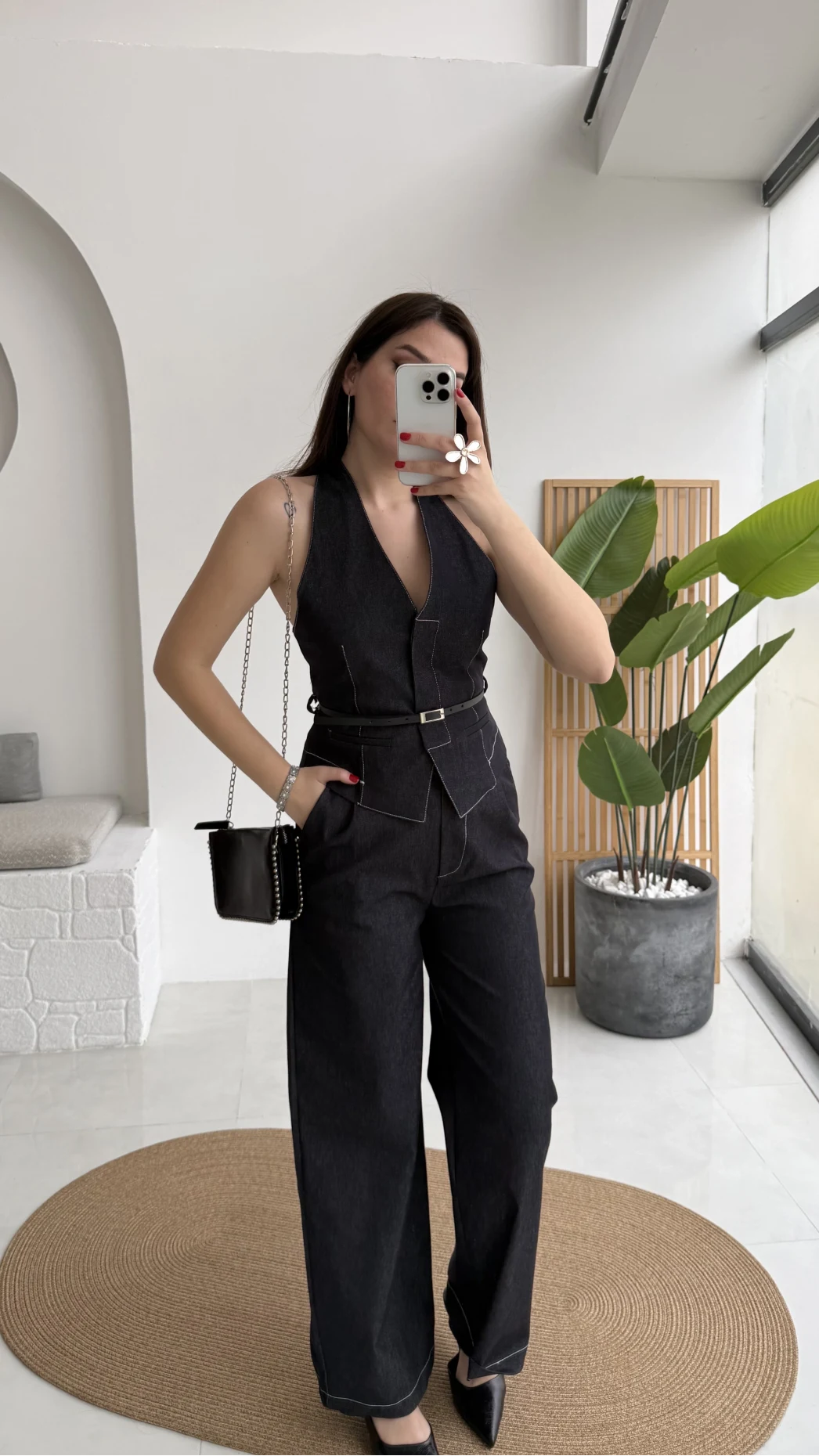 Reyna Kemerli Yelek Takım - Denim Mavisi - Kod: 8919