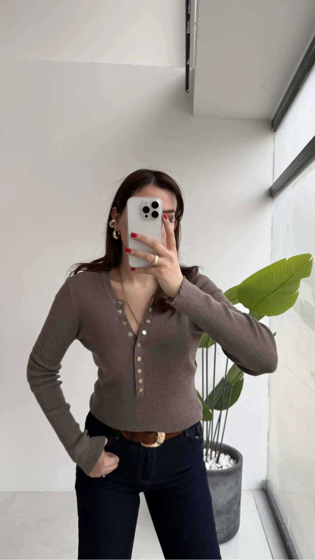 Lyssa V Yaka Çıtçıtlı Triko Kazak - Vizon