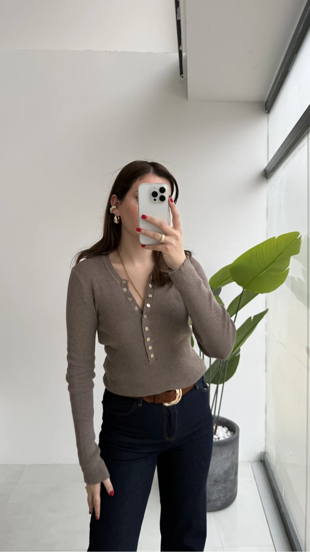 Lyssa V Yaka Çıtçıtlı Triko Kazak - Vizon