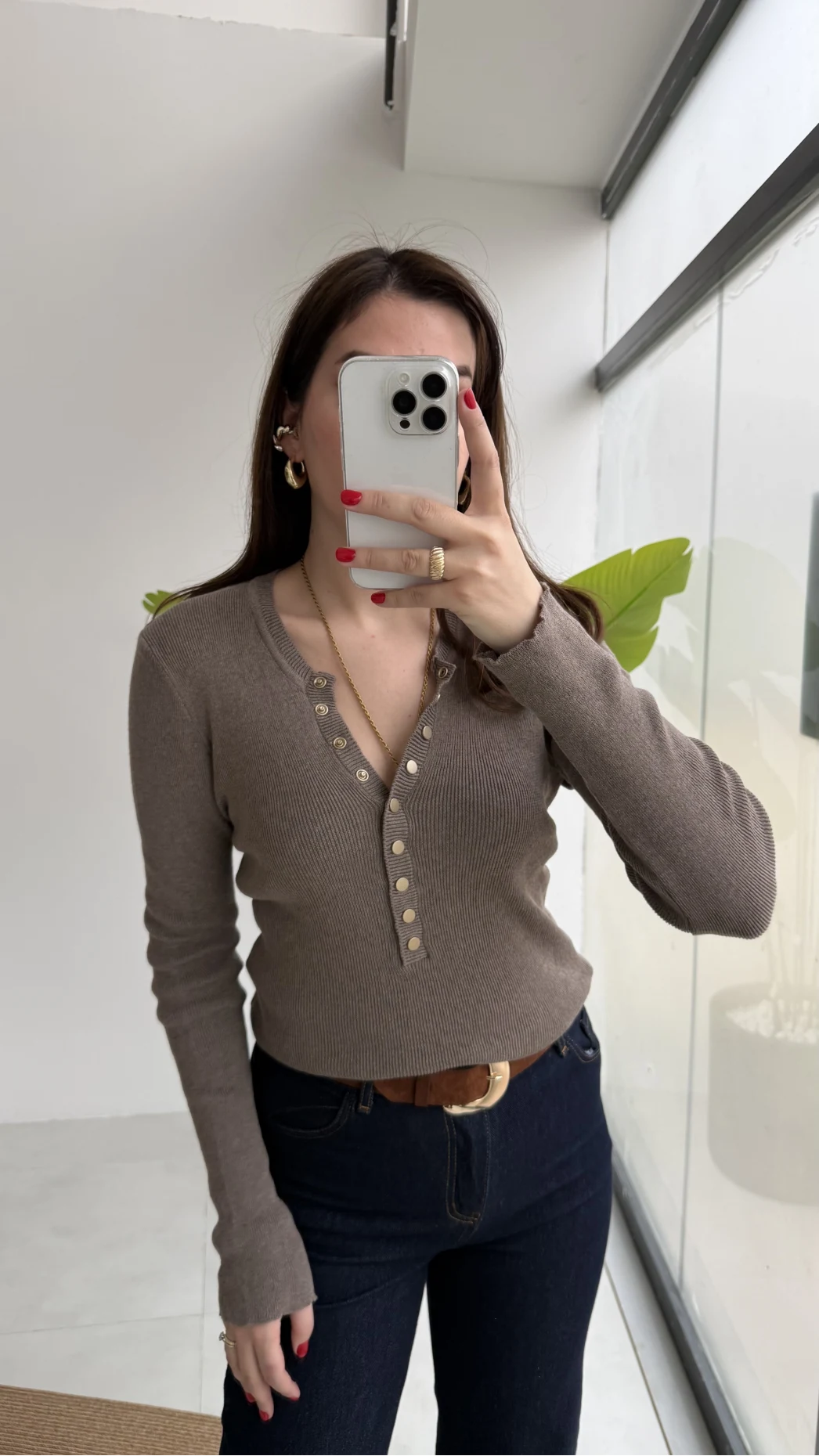 Lyssa V Yaka Çıtçıtlı Triko Kazak - Vizon