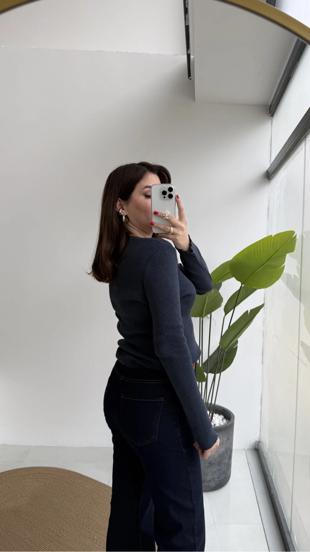 Lyssa V Yaka Çıtçıtlı Triko Kazak - Koyu İndigo