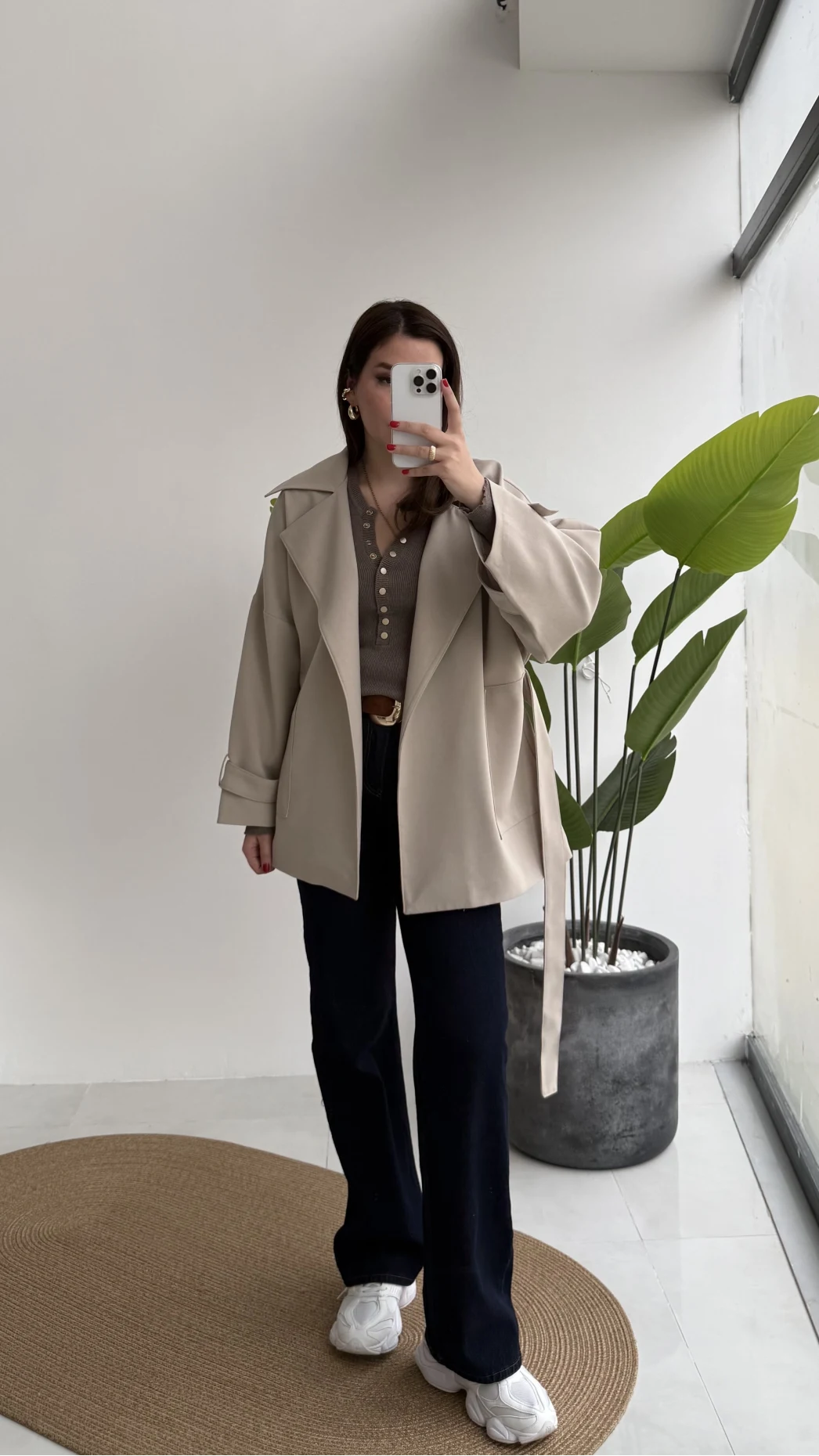 Andres Kemerli Dökümlü Trenç - Taş - Kod: 7658