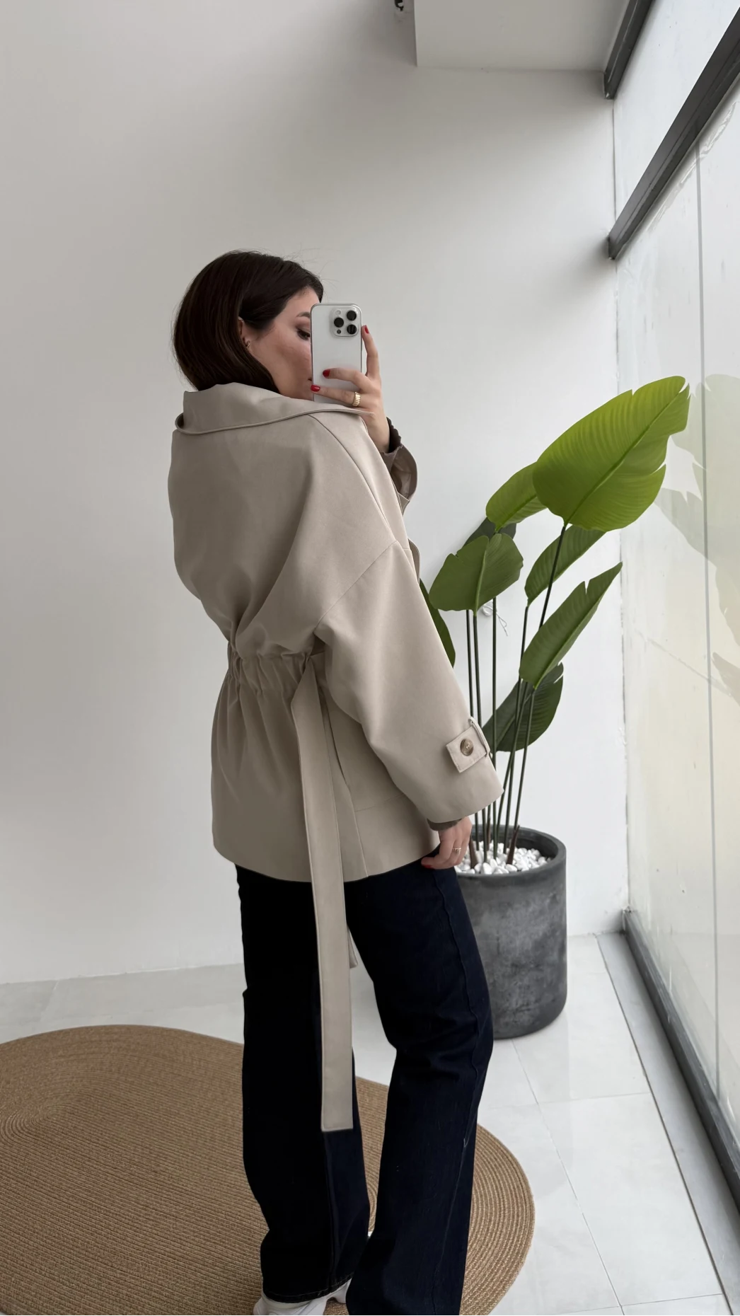 Andres Kemerli Dökümlü Trenç - Taş - Kod: 7658