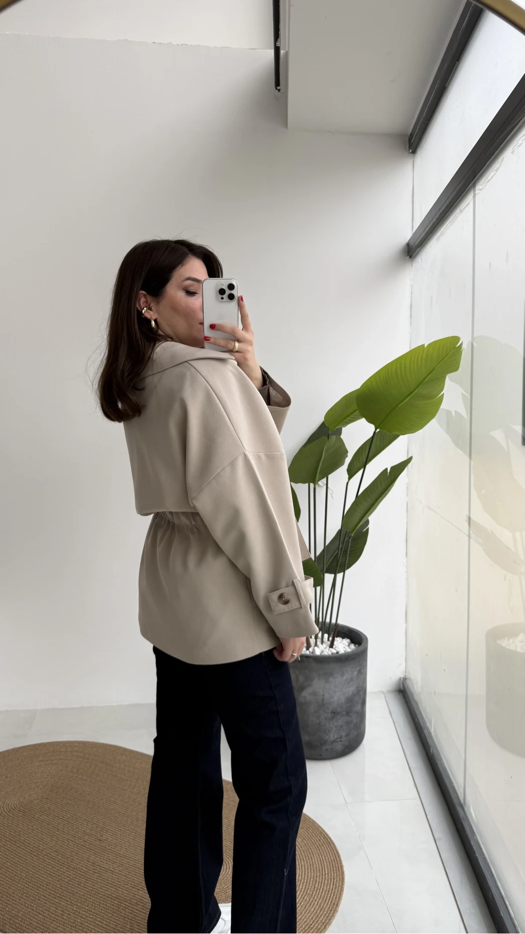 Andres Kemerli Dökümlü Trenç - Taş - Kod: 7658