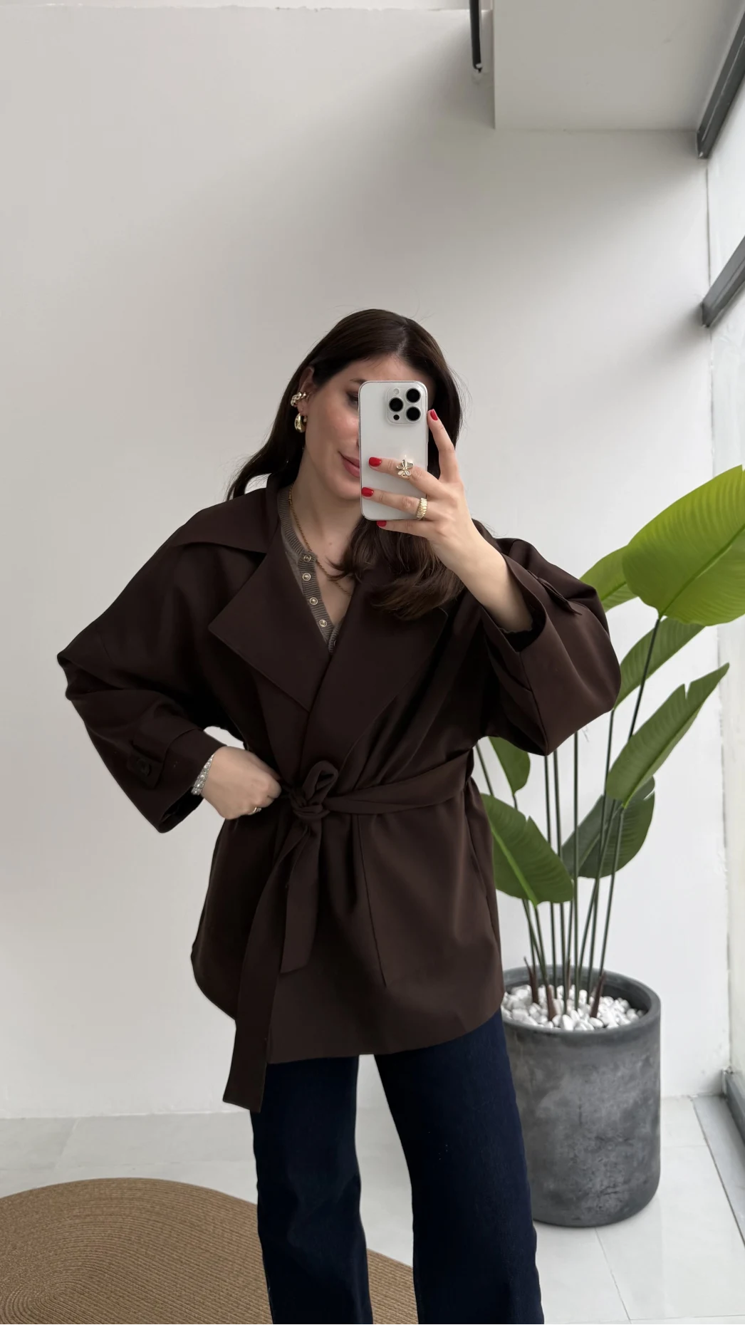 Andres Kemerli Dökümlü Trenç - Acı Kahve - Kod: 7658