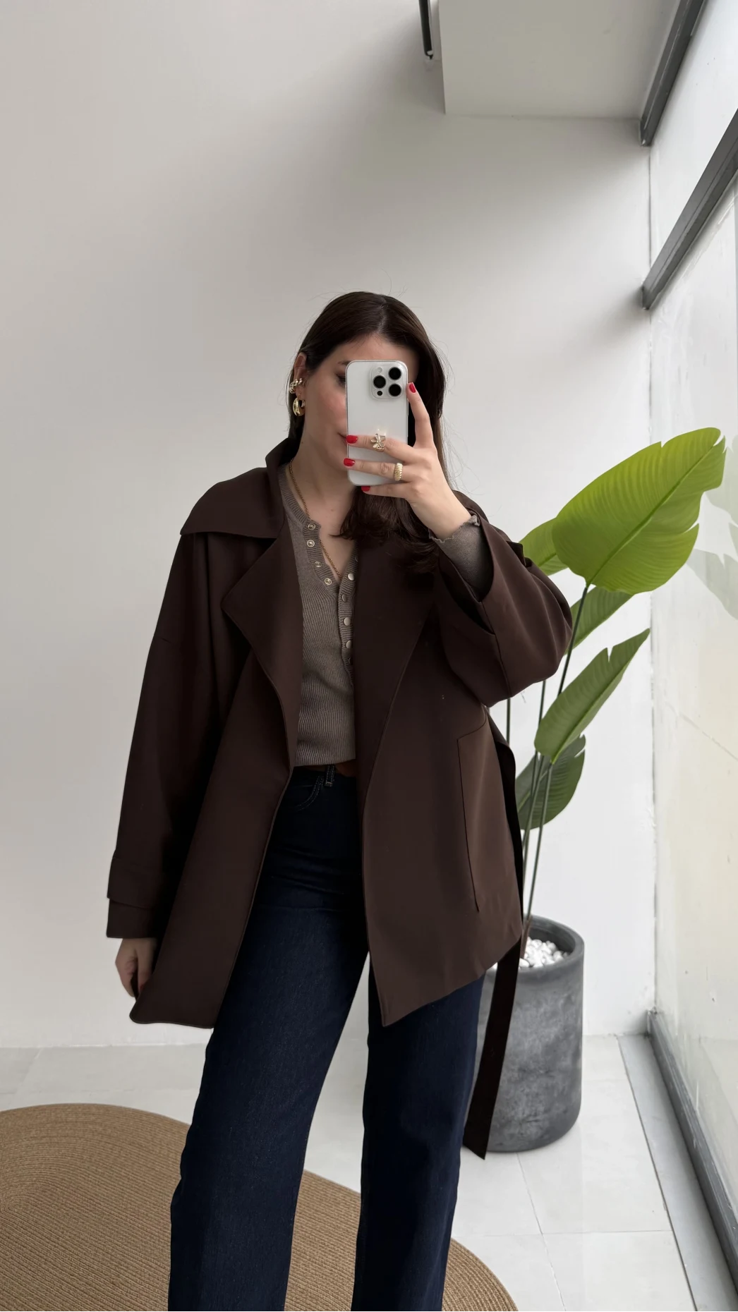 Andres Kemerli Dökümlü Trenç - Acı Kahve - Kod: 7658